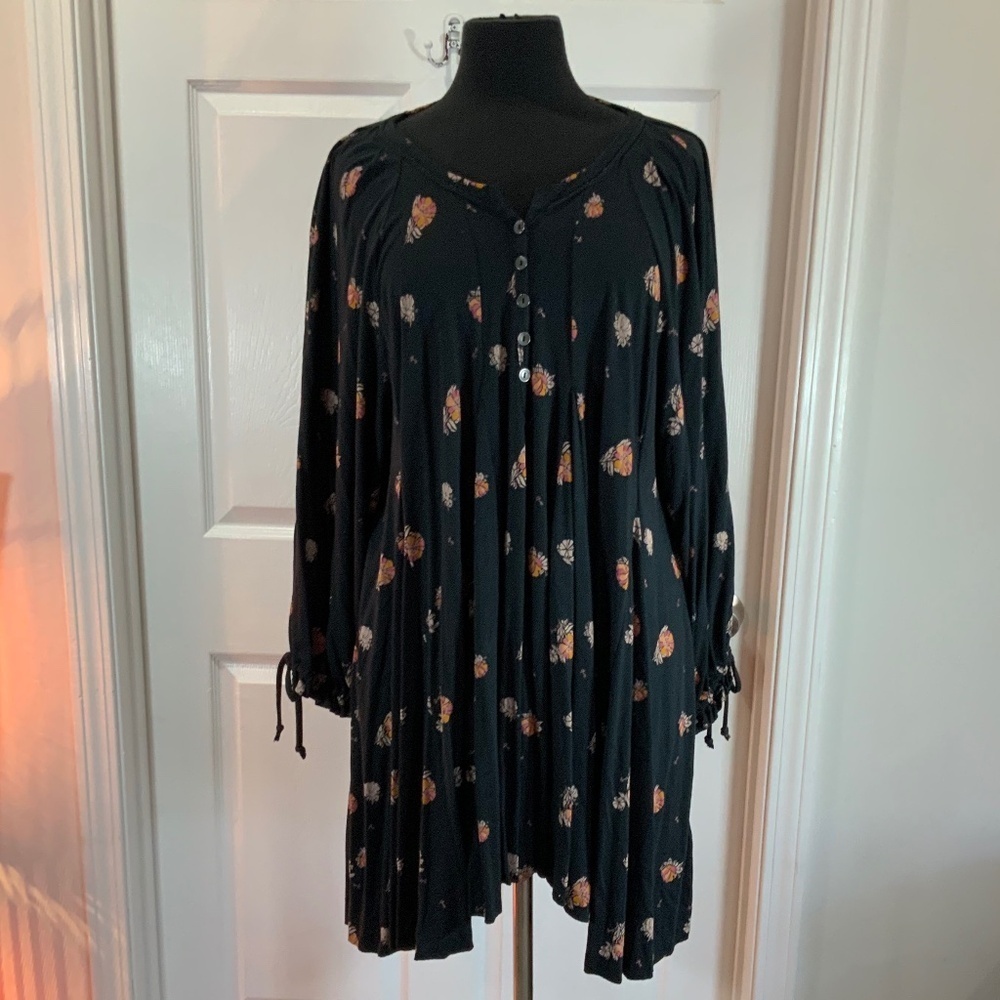 Free People Winter Sun Printed Floral Boho Black Tunic Dress Size Small - Picture 11 of 11